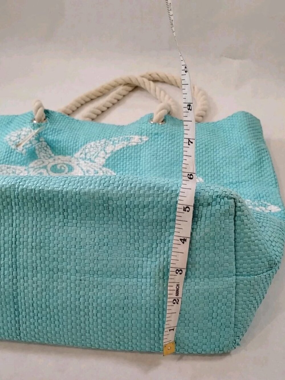 Aqua Blue Sea Turtle Tote Bag Large Beach Bag with Rope Handles Summer Vacation - Picture 3 of 13